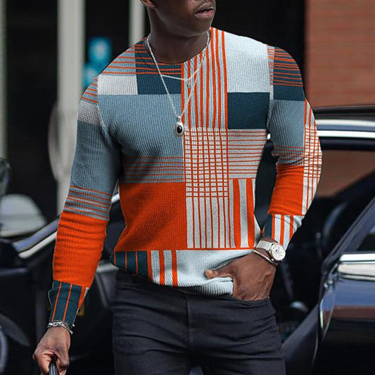 Men's gradient geometric print casual knitted long-sleeved sweater