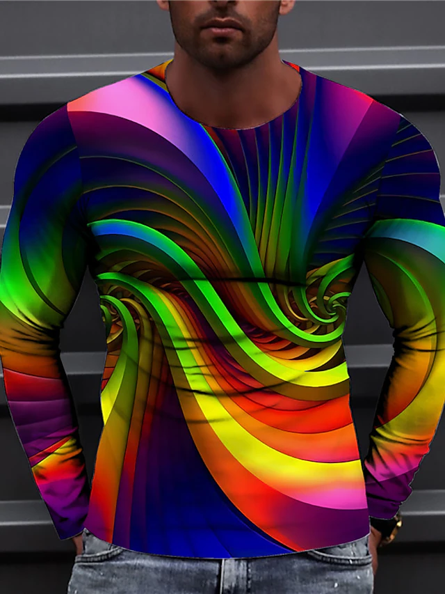 Men's 3D Abstract Print T-Shirt Rainbow S