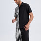 Mens Patchwork Stripe Pocket Drawstring Short Sleeve Two Piece Outfits