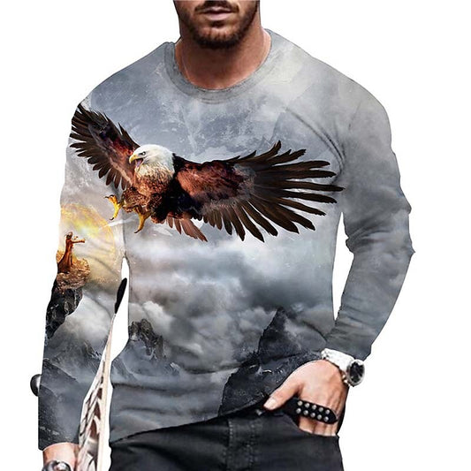 Men's Unisex T shirt 3D Print Graphic Prints Eagle Crew Neck Daily Hol Gray S