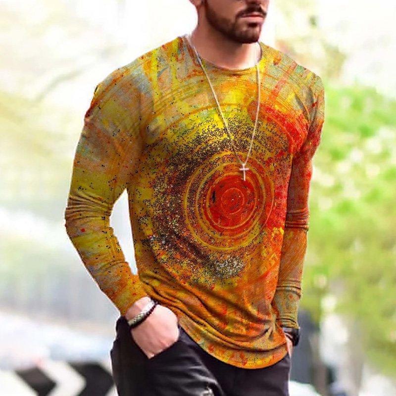 Men's Abstract Sun Painting Print Long Sleeve T-shirt