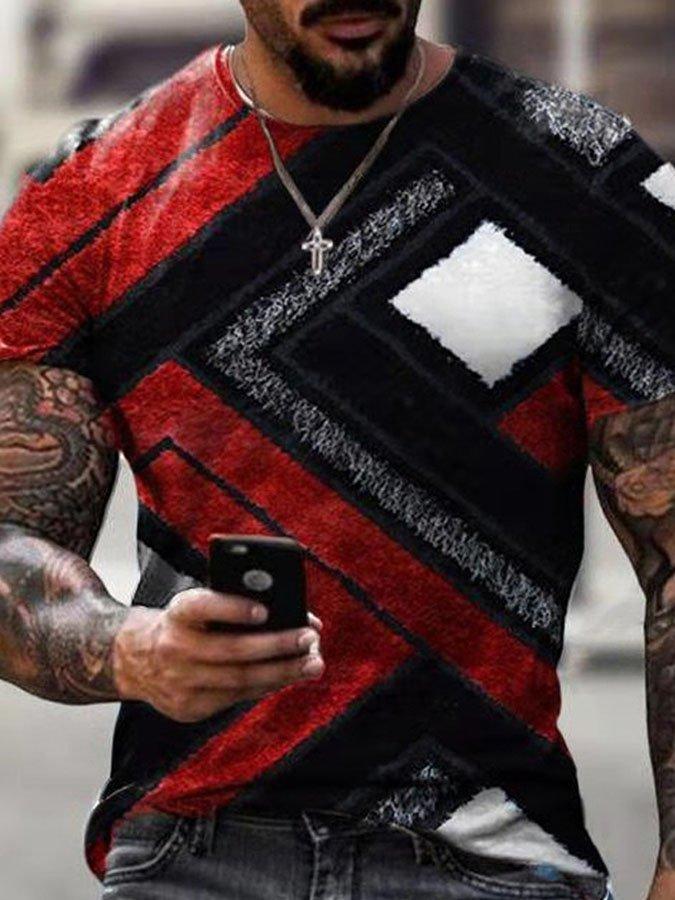 Men's Personality Geometric Stitching Print T-shirt