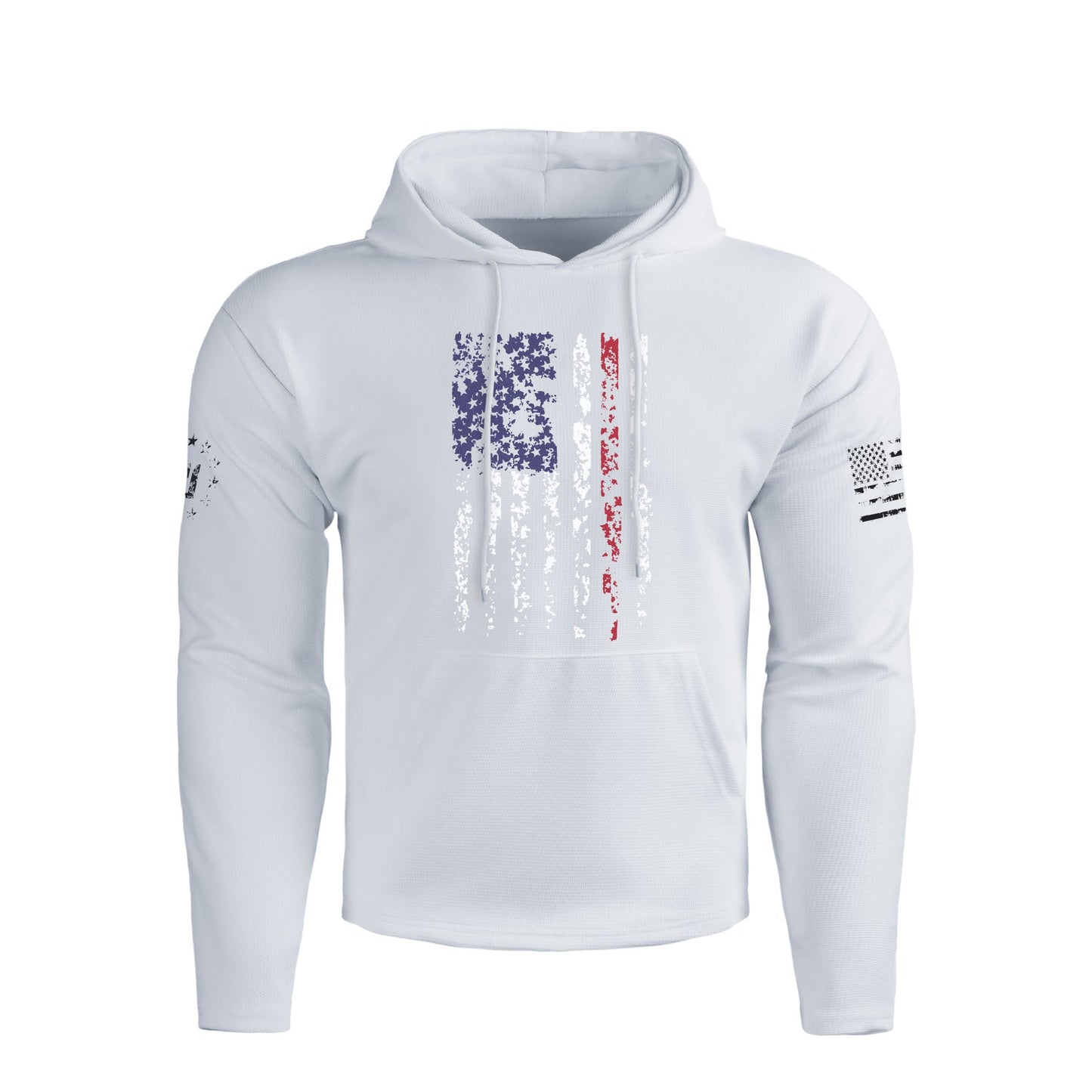 Men's Waffle American Flag Graphic Pocket Pullover Hoodies-Regular Fit Breathable