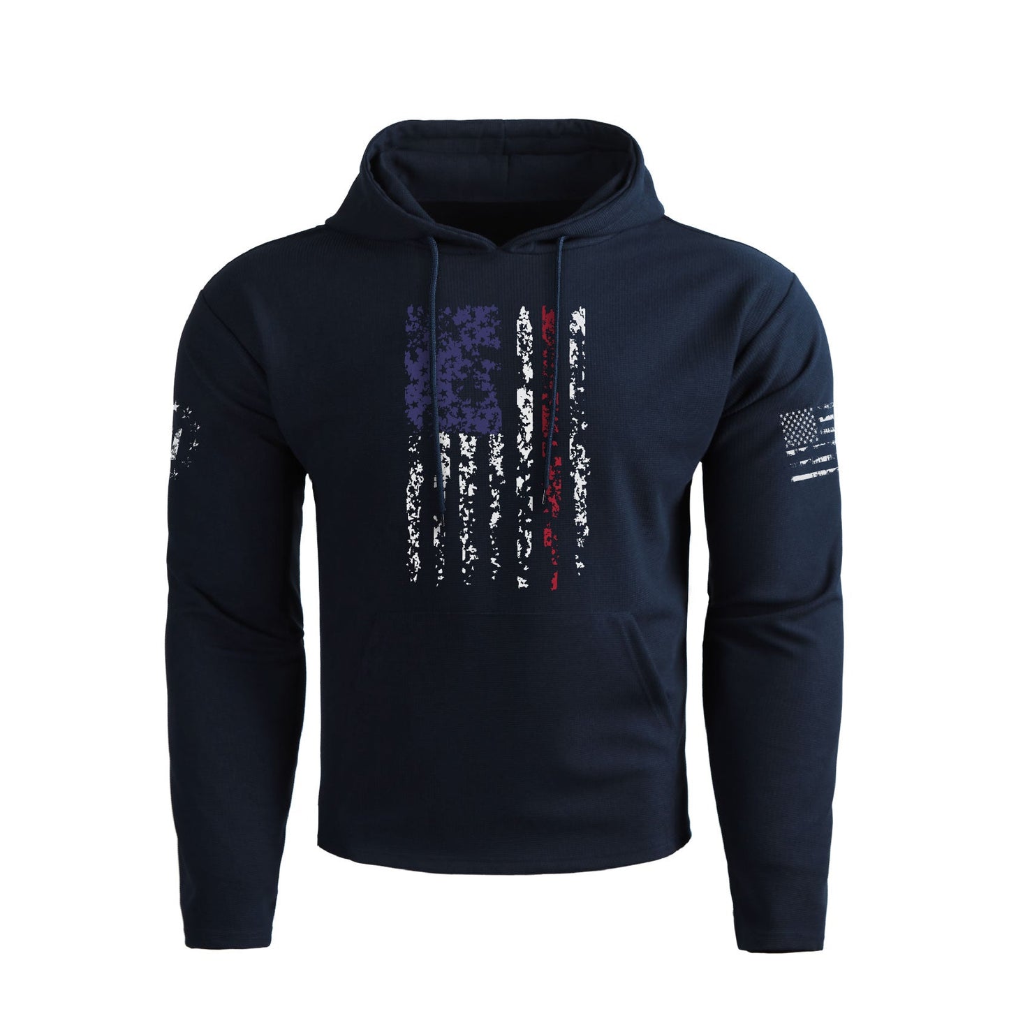 Men's Waffle American Flag Graphic Pocket Pullover Hoodies-Regular Fit Breathable