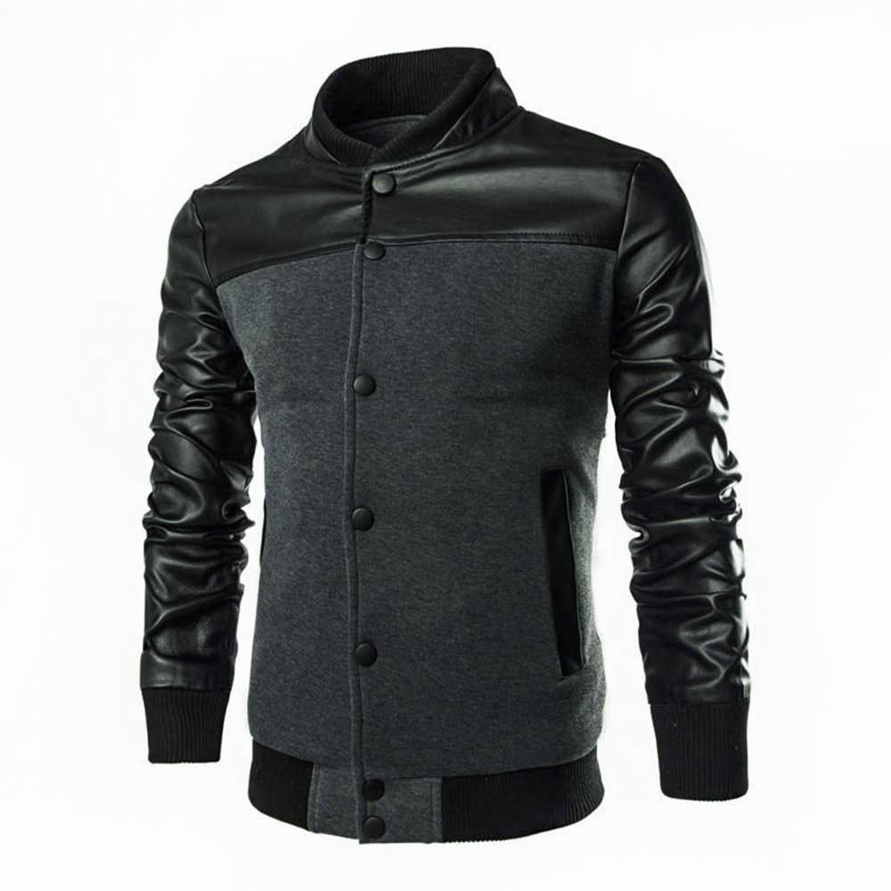 Men's Stand Collar Jacket Stylish Patchwork Design Slim Fit