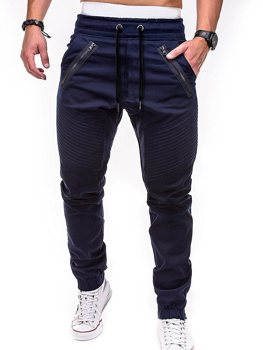 Men's Zippers Embellished Drawstring Fashion Jogger Pants