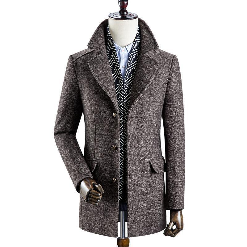 Men's trend woolen Coat with scarf