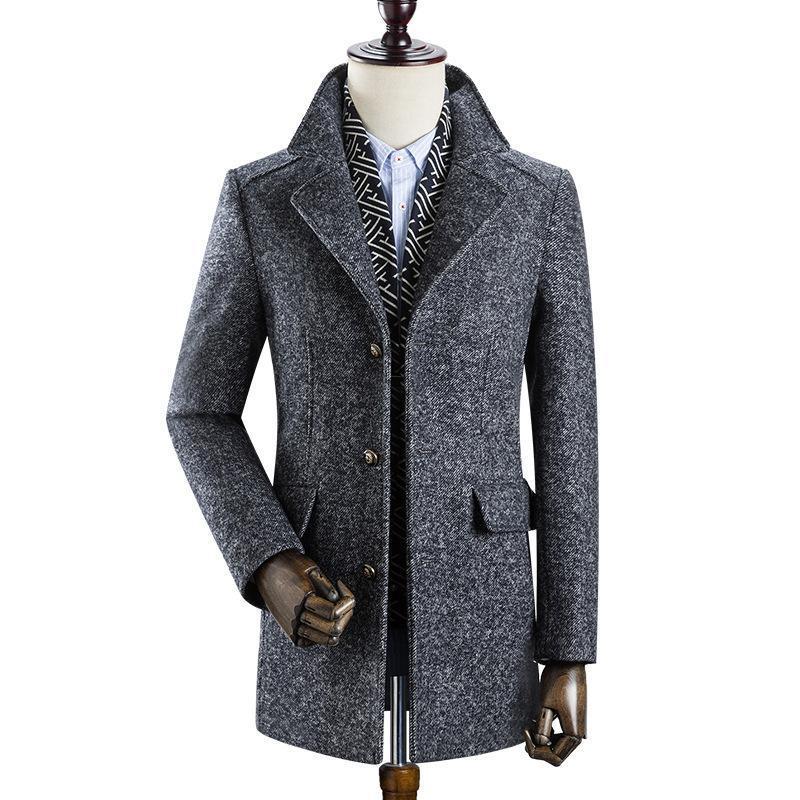 Men's trend woolen Coat with scarf