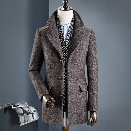 Men's trend woolen Coat with scarf