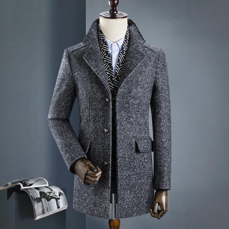 Men's trend woolen Coat with scarf