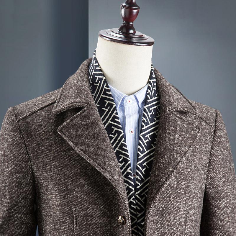 Men's trend woolen Coat with scarf