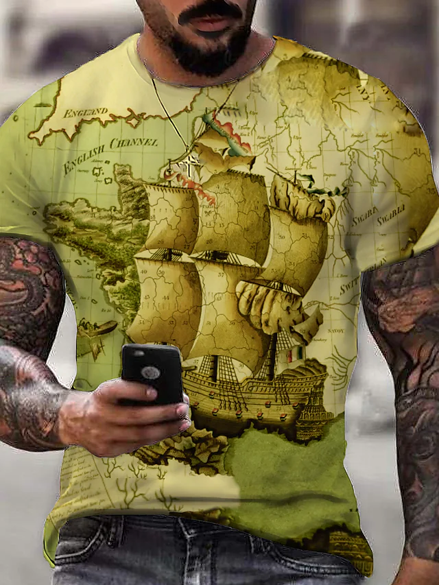 Men's 3D Print Map Graphic Prints Fingerprint Print Short Sleeve Daily T-Shirts