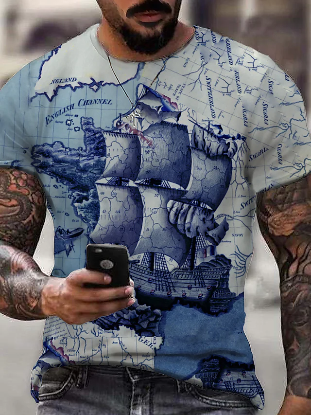 Men's 3D Print Map Graphic Prints Fingerprint Print Short Sleeve Daily T-Shirts