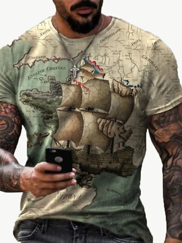 Men's 3D Print Map Graphic Prints Fingerprint Print Short Sleeve Daily T-Shirts