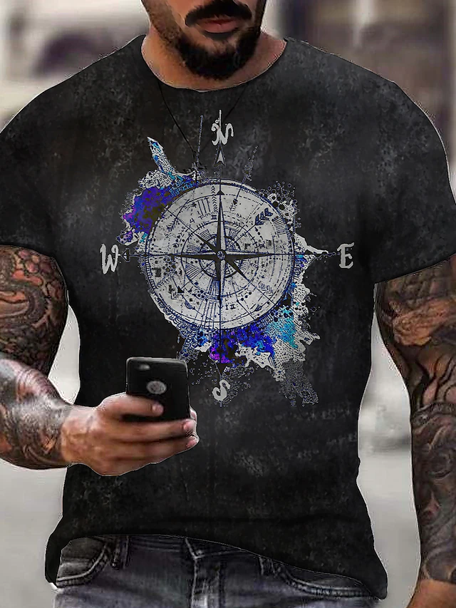 Men's 3D Print Map Graphic Prints Fingerprint Print Short Sleeve Daily T-Shirts