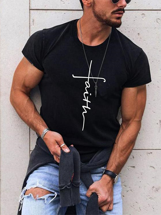 Trendy Short Sleeve Cross Print T-shirt Black T-shirt