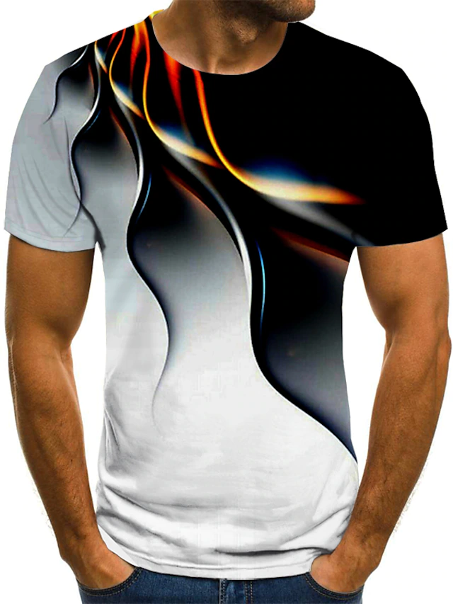 Men's 3D Abstract Print T-Shirt Blue S