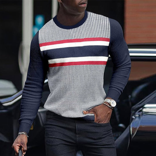 LONG SLEEVE FASHION CONTRAST COLOR ROUND NECK MEN'S TOP