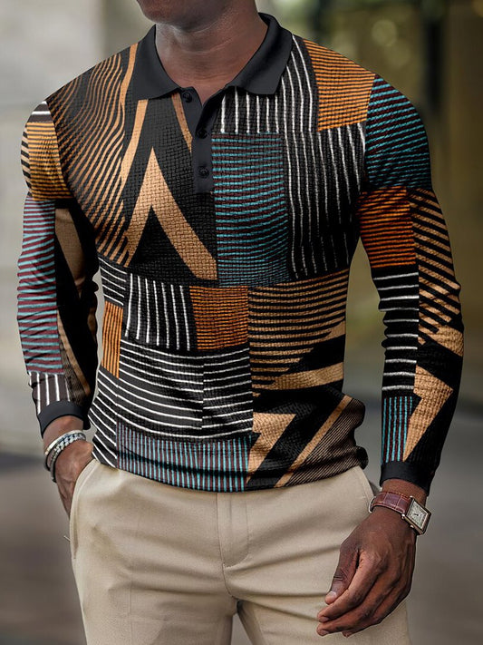 Long Sleeve Fashion Striped Print Lapel T-Shirt