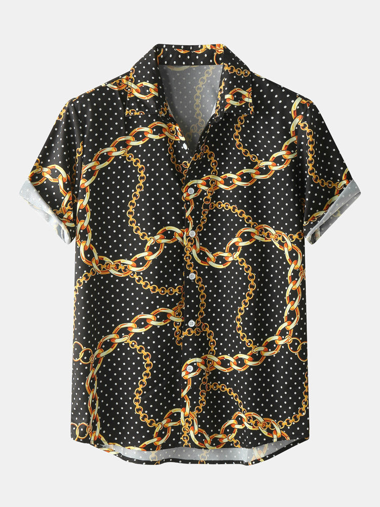 Mens Polka Dot Chain Baroque Print Short Sleeve Two Piece Outfits