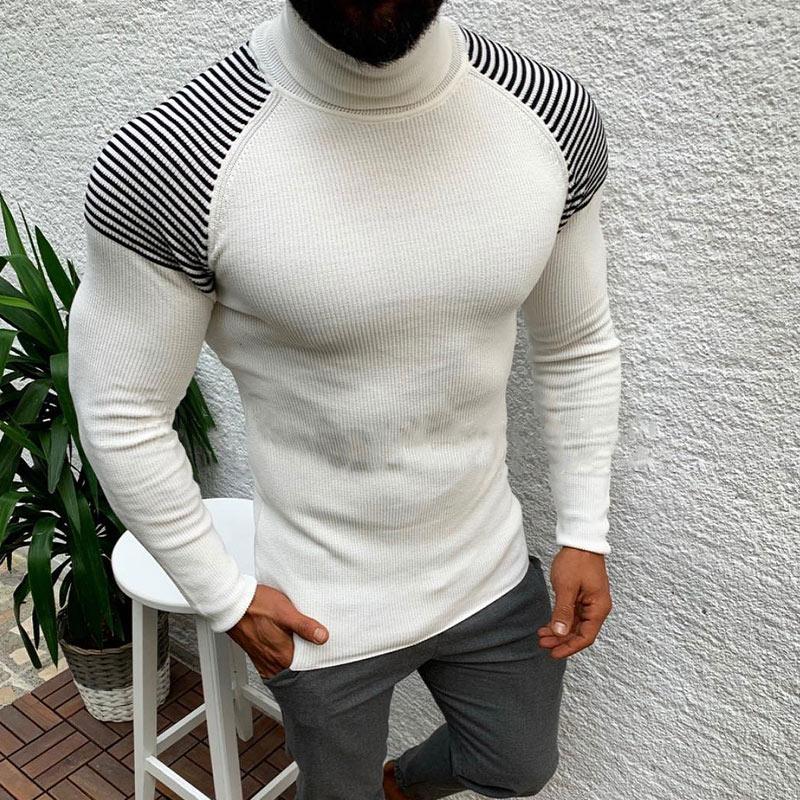 Men Contrast Color Striped Turtleneck Sweater