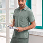 Mens Waffle Solid Color Half Open Collar Drawstring Short Sleeve Shirts&Shorts Loungewear SKUH44593