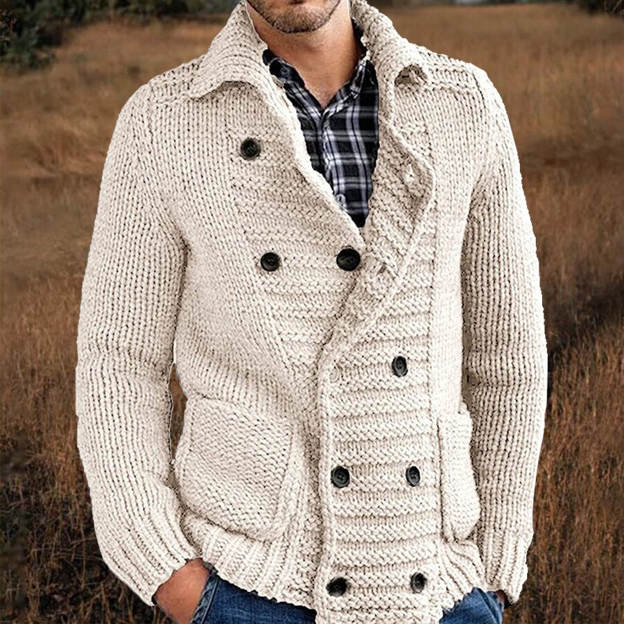 Men&#039;s Casual Solid Color Sweater Cardigan Jacket Grey M