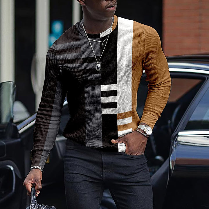 LONG SLEEVE FASHION CONTRAST COLOR ROUND NECK MEN'S TOP