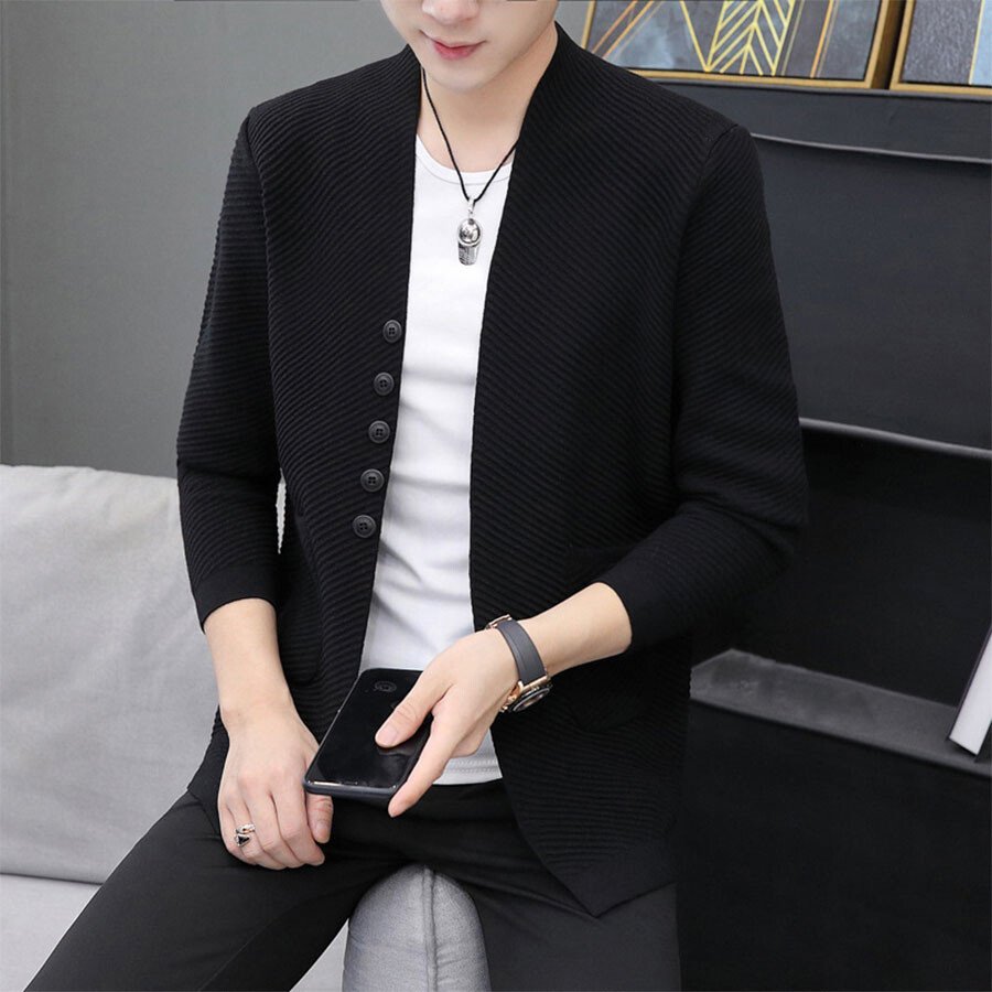 Men&#039;s Casual Knitted Cardigan Top Black M