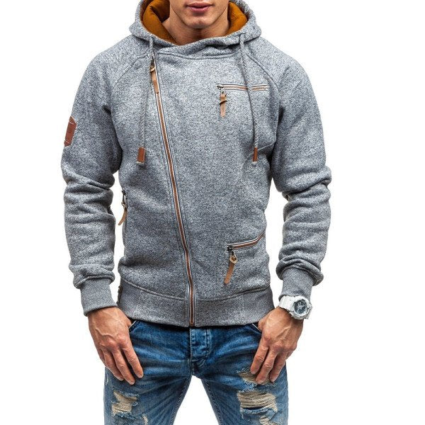 Man's Winter Coat Individuality Zipper Splicing Asymmetrical Hoodies