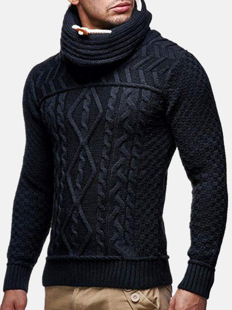 Mens Turtleneck Cable Warm Long Sleeve Knitted Sweaters