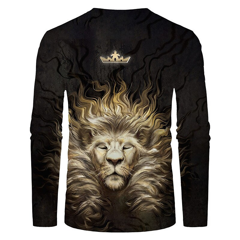 Men's Unisex T shirt 3D Print Graphic Prints Lion Crew Neck Daily Holi Black M