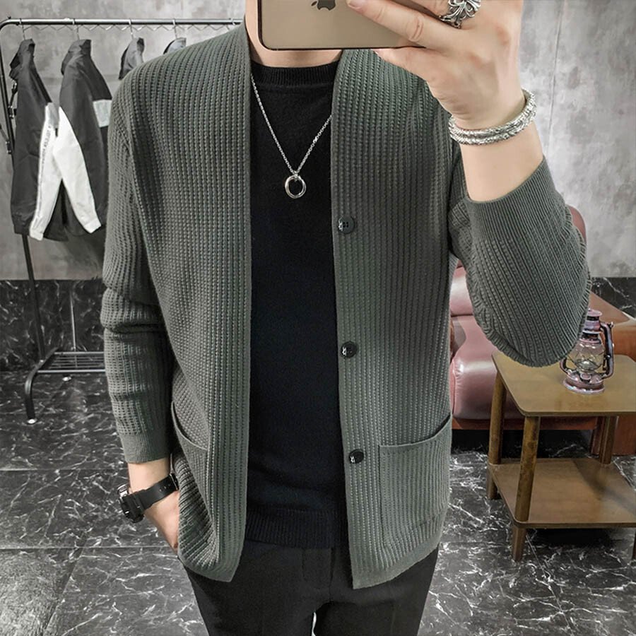 Men&#039;s Casual Knitted Cardigan Top Black M