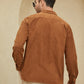 Mens Faux Suede Flap Pocket Lapel Solid Casual Long Sleeve Shirts