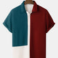 Mens Tricolor Knitted Lapel Short Sleeve Regular Hem Shirt SKUH83526