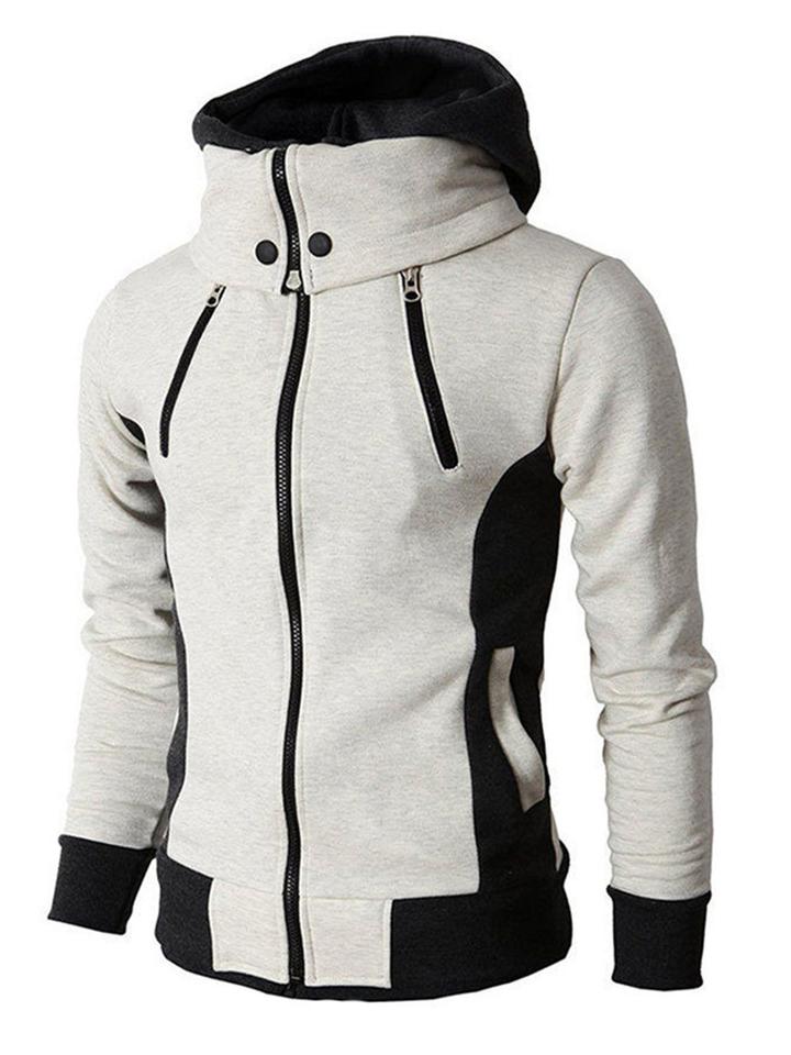 Man Casual Fleeced Hoodie Solid Coats