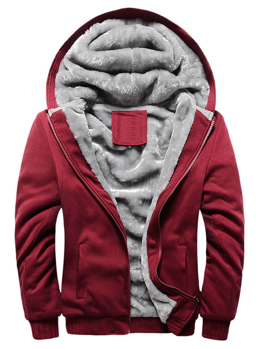 Man Casual Fleeced Hoodie Coats