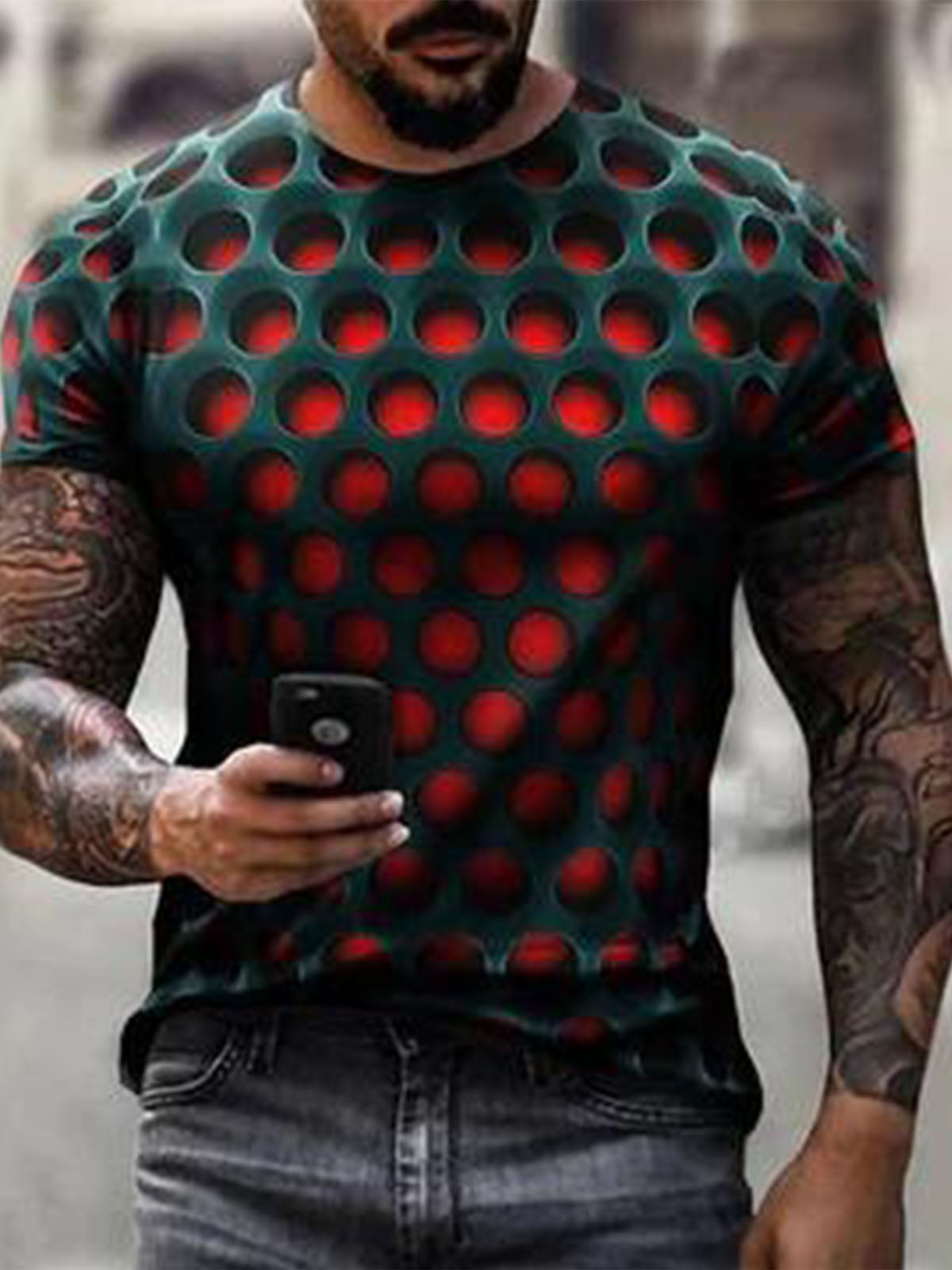 New Men's T shirt 3D Print Graphic Optical Illusion Plus Size Short Sleeve Casual Tops