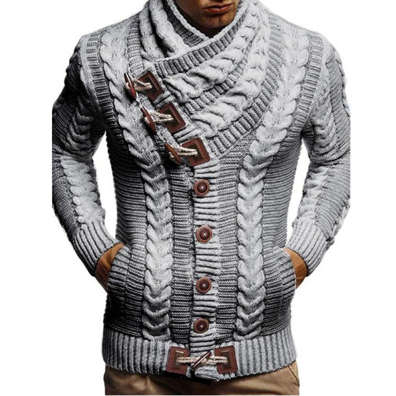 Men Two-tone Horn Button Sweater