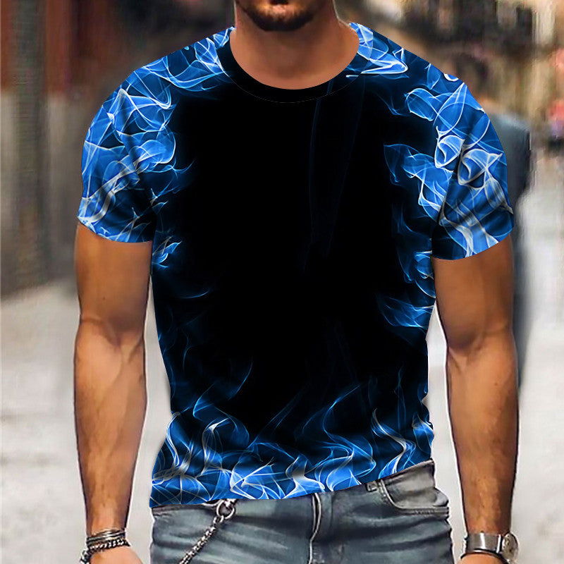 Men's 3D Abstract Print T-Shirt Blue M