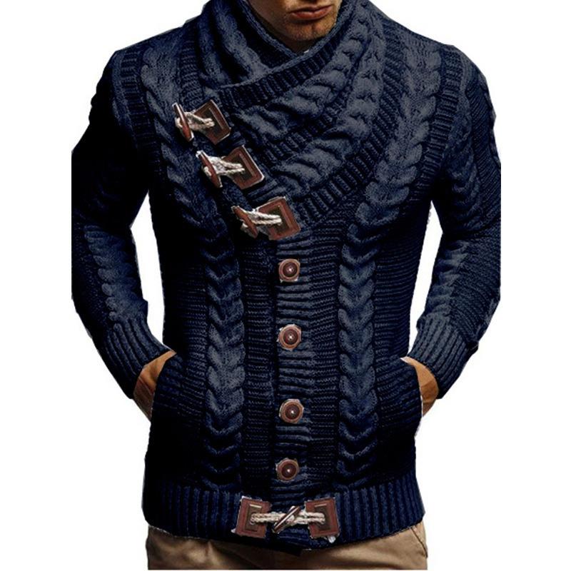 Men Two-tone Horn Button Sweater