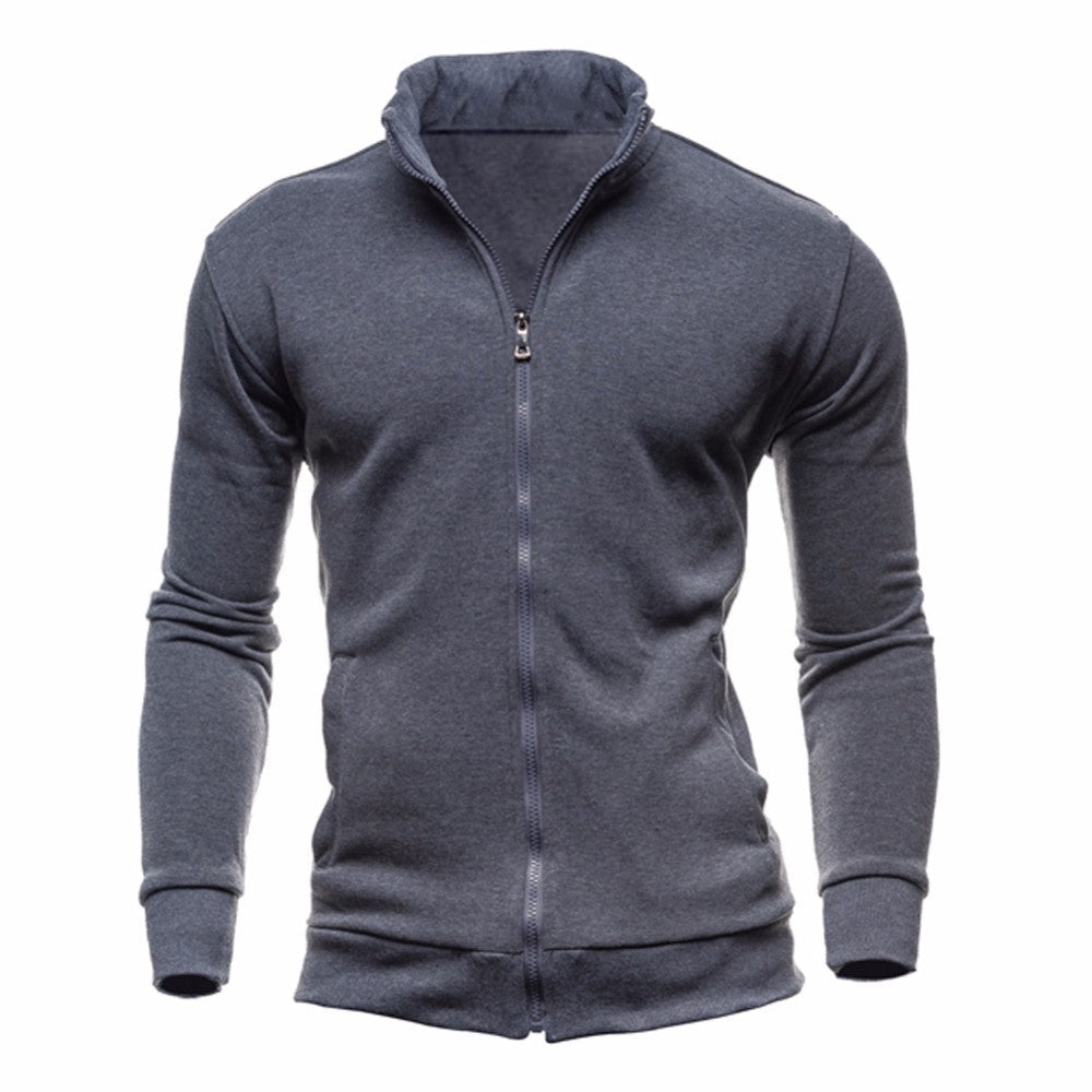 Sweatshirt Zipper Stand Collar Sweater Jacket Men's Solid Color Cardigan