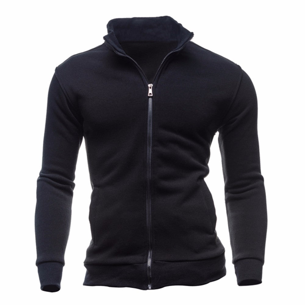 Sweatshirt Zipper Stand Collar Sweater Jacket Men's Solid Color Cardigan