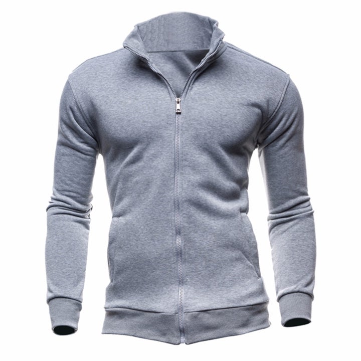 Sweatshirt Zipper Stand Collar Sweater Jacket Men's Solid Color Cardigan