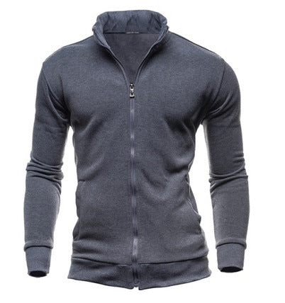 Sweatshirt Zipper Stand Collar Sweater Jacket Men's Solid Color Cardigan