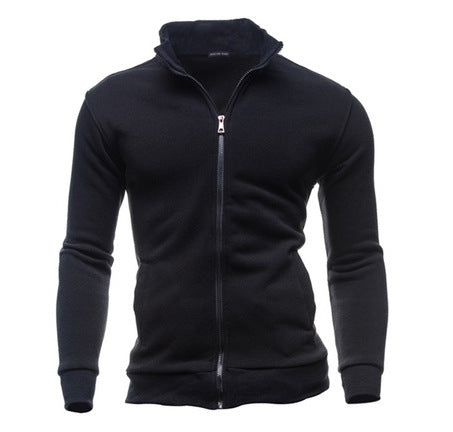 Sweatshirt Zipper Stand Collar Sweater Jacket Men's Solid Color Cardigan