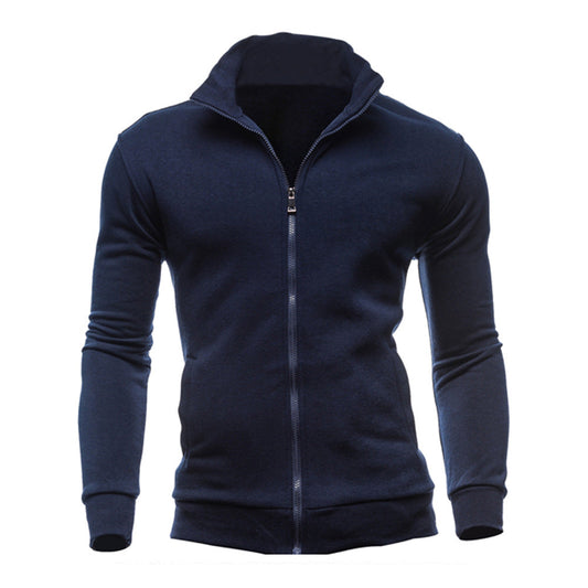 Sweatshirt Zipper Stand Collar Sweater Jacket Men's Solid Color Cardigan