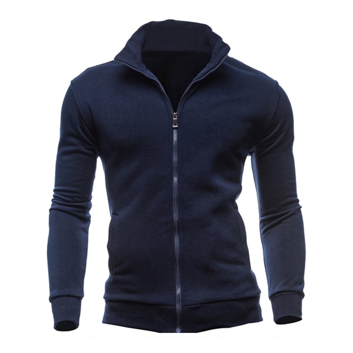 Sweatshirt Zipper Stand Collar Sweater Jacket Men's Solid Color Cardigan