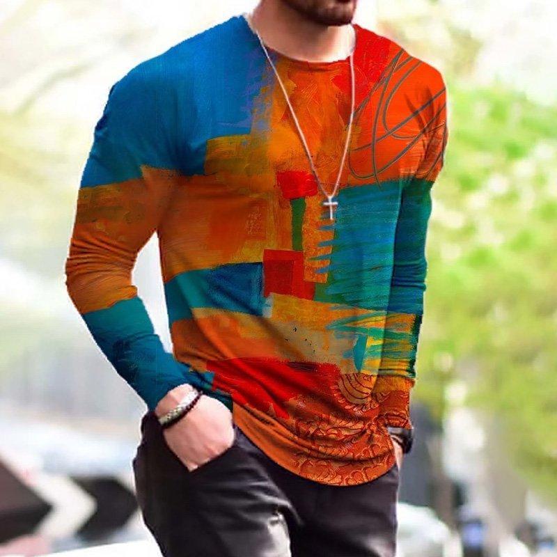 Men's Contrast Painting Print Long Sleeve T-shirt