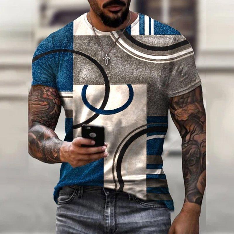 Mens Modern Abstract Dark Blue Art Print Short Sleeve Crew Neck T-Shirtck T-Shirt